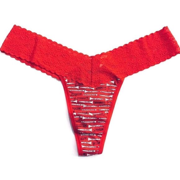 Victorias Secret Cotton-lace One Size fits All S M L Thong Panty Red Trumpets - Picture 1 of 2